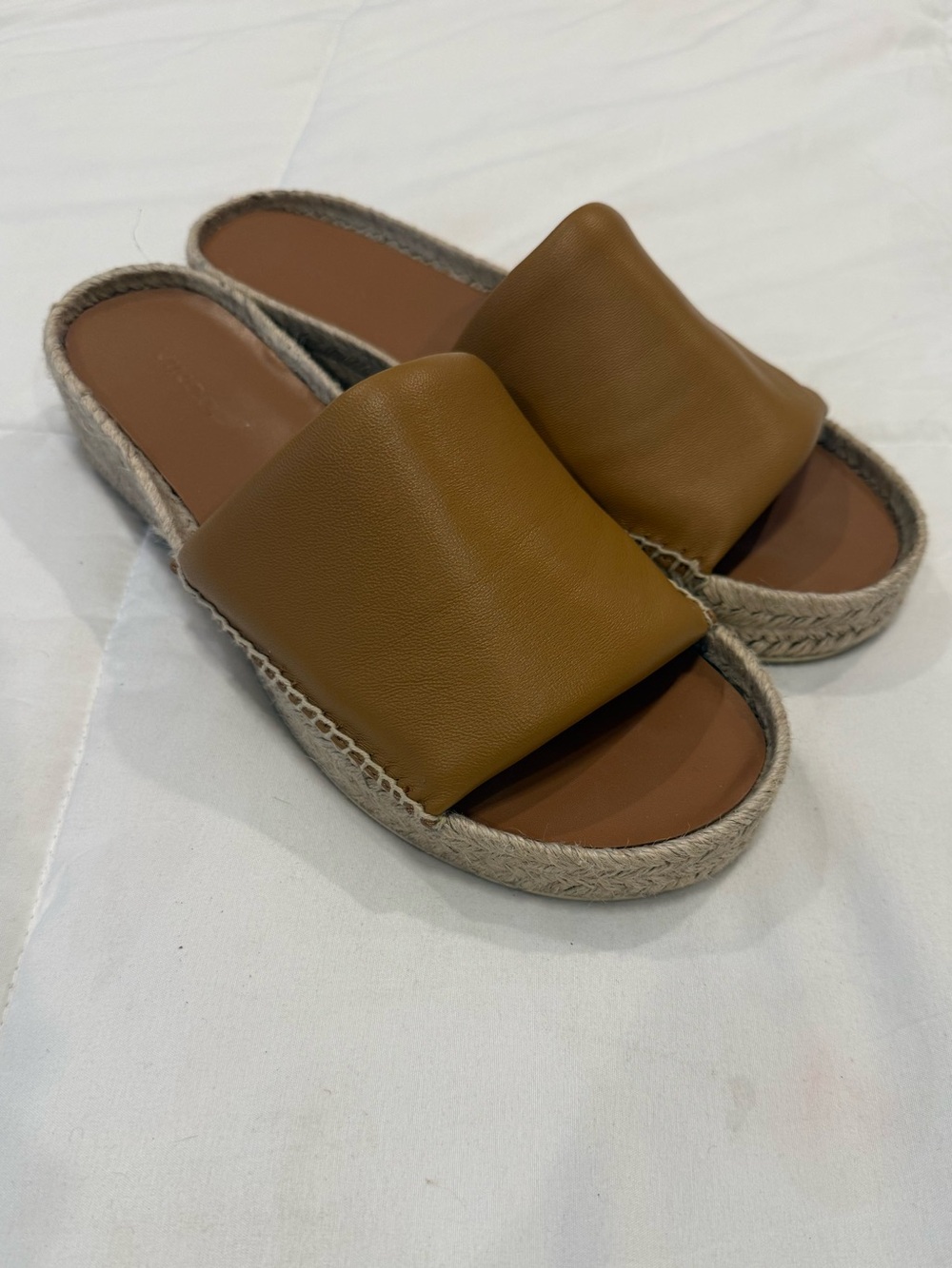 Vince Jesse Tan Leather Platform Espadrille Slides - Women's Size 9